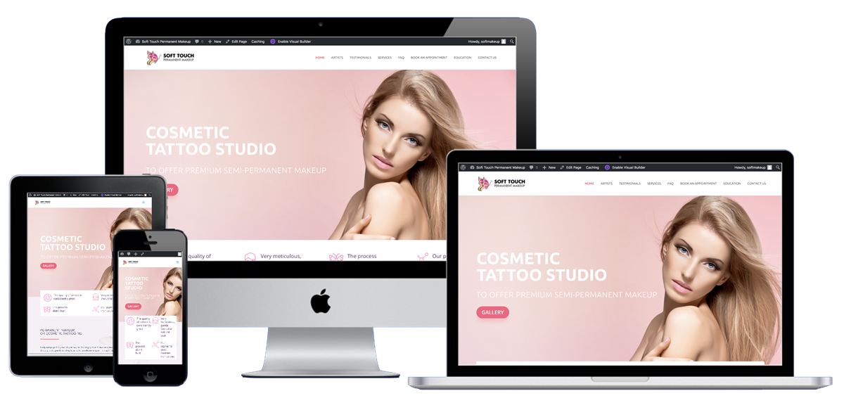 Soft Touch cosmetic tattoo studio website on several devices